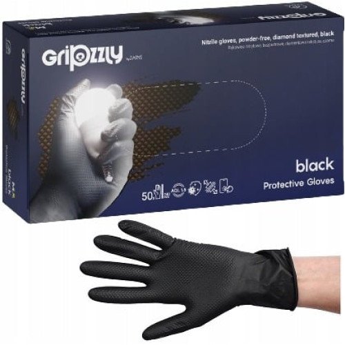 Manusi Nitril Gripzzly, Negru, XL, 50 buc Manusi Nitril Gripzzly, Negru, XL, 50 buc