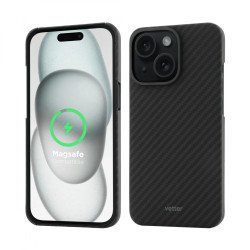 Husa de Telefon din Kevlar pentru Iphone 15 Plus Vetter Slim, MagSafe, Negru