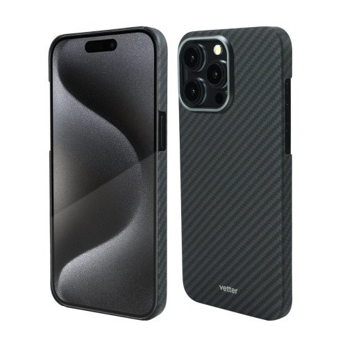 Husa de Telefon din Kevlar pentru Iphone 15 Pro Max Vetter Slim, MagSafe, Negru