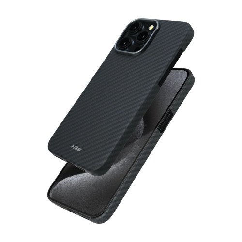 Husa de Telefon din Kevlar pentru Iphone 15 Pro Max Vetter Slim, MagSafe, Negru