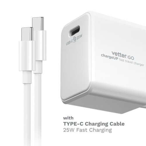 Incarcator Retea Vetter chargeUP Smart Charger with Type-C Cable, 25W, Alb