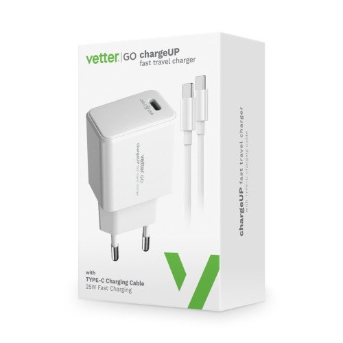Incarcator Retea Vetter chargeUP Smart Charger with Type-C Cable, 25W, Alb