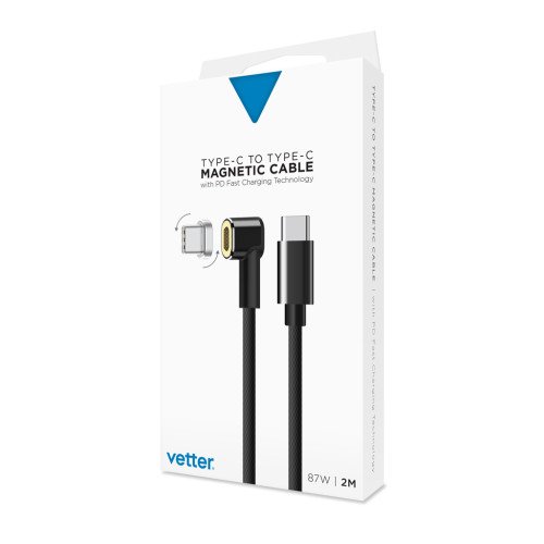 Cablu de date Vetter, Nylon Braided, USB Type C, Conector magnetic, Black Cablu de date Vetter, Nylon Braided, USB Type C, Conector magnetic, Black