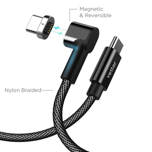 Cablu de date Vetter, Nylon Braided, USB Type C, Conector magnetic, Black Cablu de date Vetter, Nylon Braided, USB Type C, Conector magnetic, Black