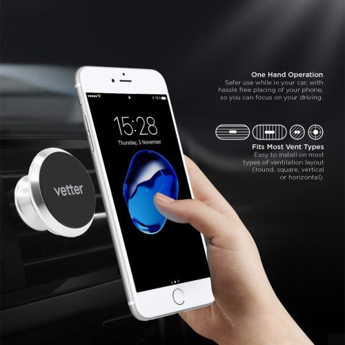 Suport Auto Vetter Magnetic Car Holder, Air Vent with Swivel Ball Head, Aluminum